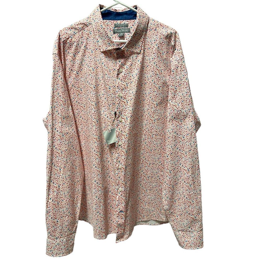 Paulo Solari, long sleeve dress shirt , red white blue ,4XL